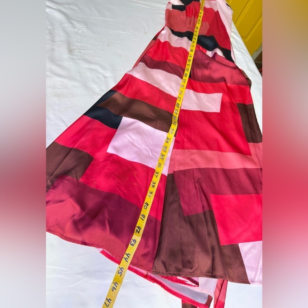HUTCH Red and pink geometric print color block wrap midi dress size XL - Picture 11 of 16